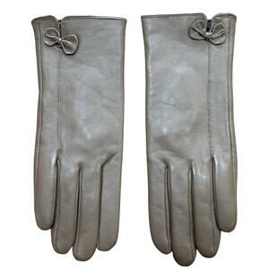 Taupe tan ladies leather gloves sz M classic mid century formal style fur lined